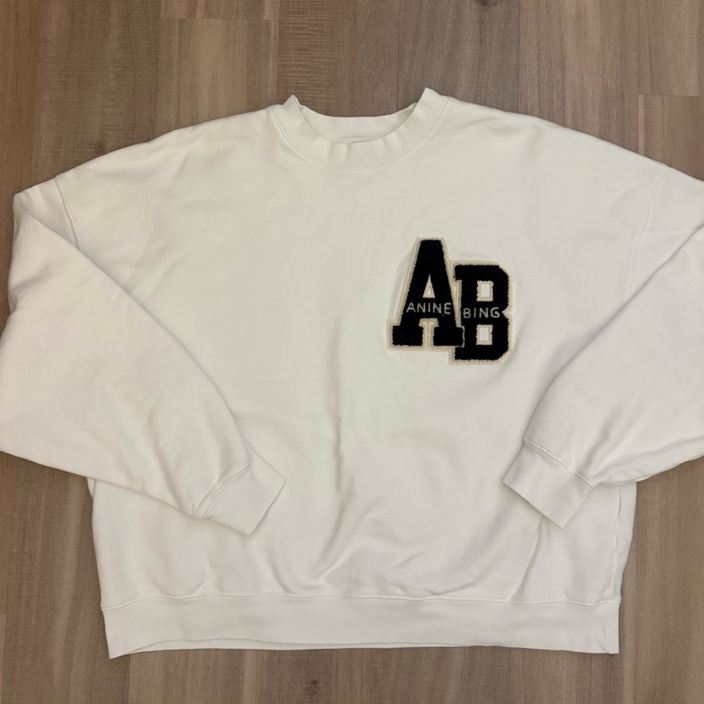 Anine Bing Off White Miles Letterman Sweatshirt Medium